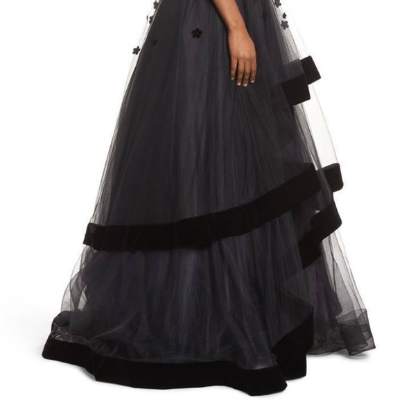 MAC DUGGAL 6634D FLORAL VELVET TRIM STRAPLESS BALL-GOWN DRESS sz 10 - Picture 7 of 9